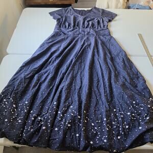 Wayward Fancies Dress Womens 3X Blue Space Celestial Maxi Fit & Flare
